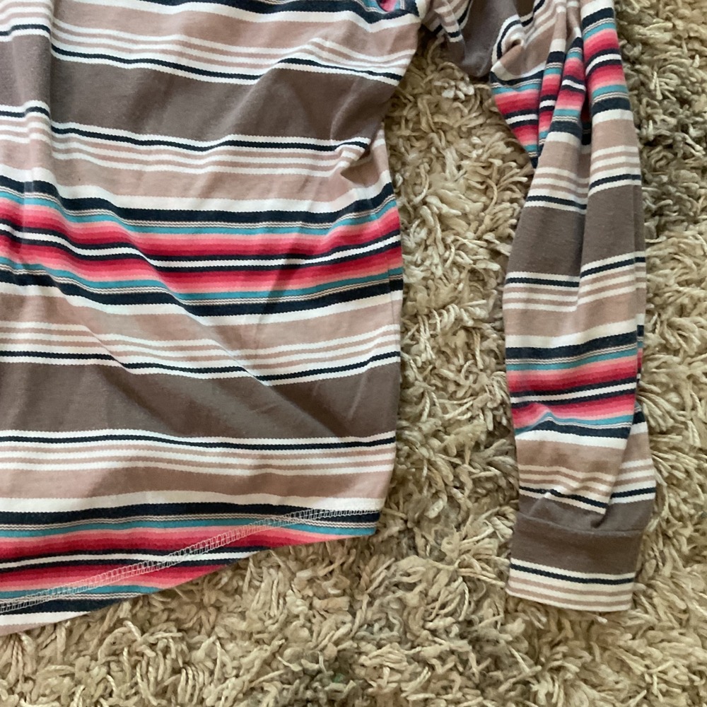 Ariat Womens Serape Stripe Lightweight Hoodie Tassel Drawstring Top Brown Pink L - Picture 9 of 14